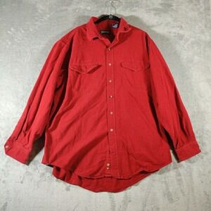 Lands End Shirt Mens‎ XL 17-17.5 Red3 Button Down Long Sleeve Normcore Basic
